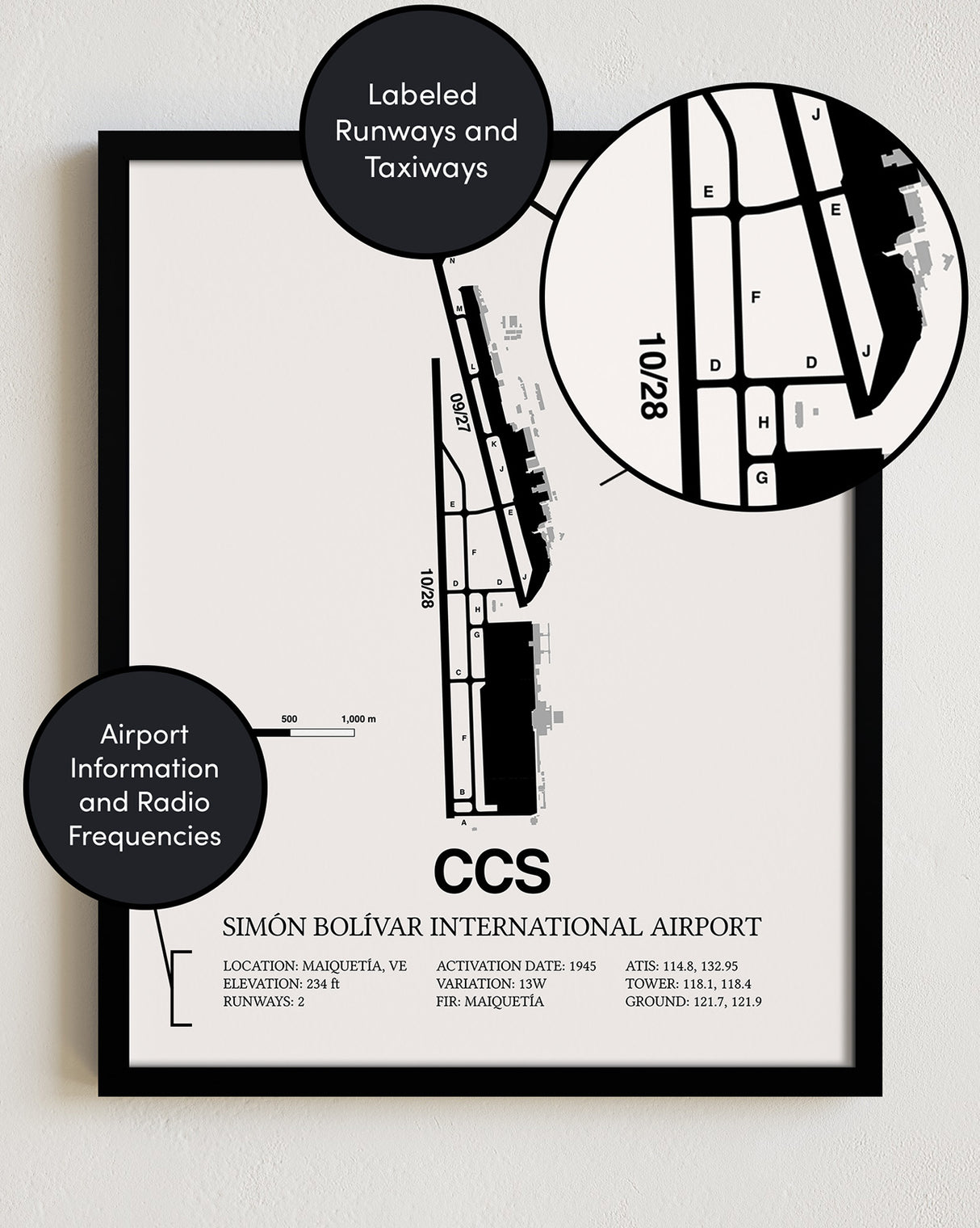 CCS Airport Map, Simon Bolivar International Airport Print