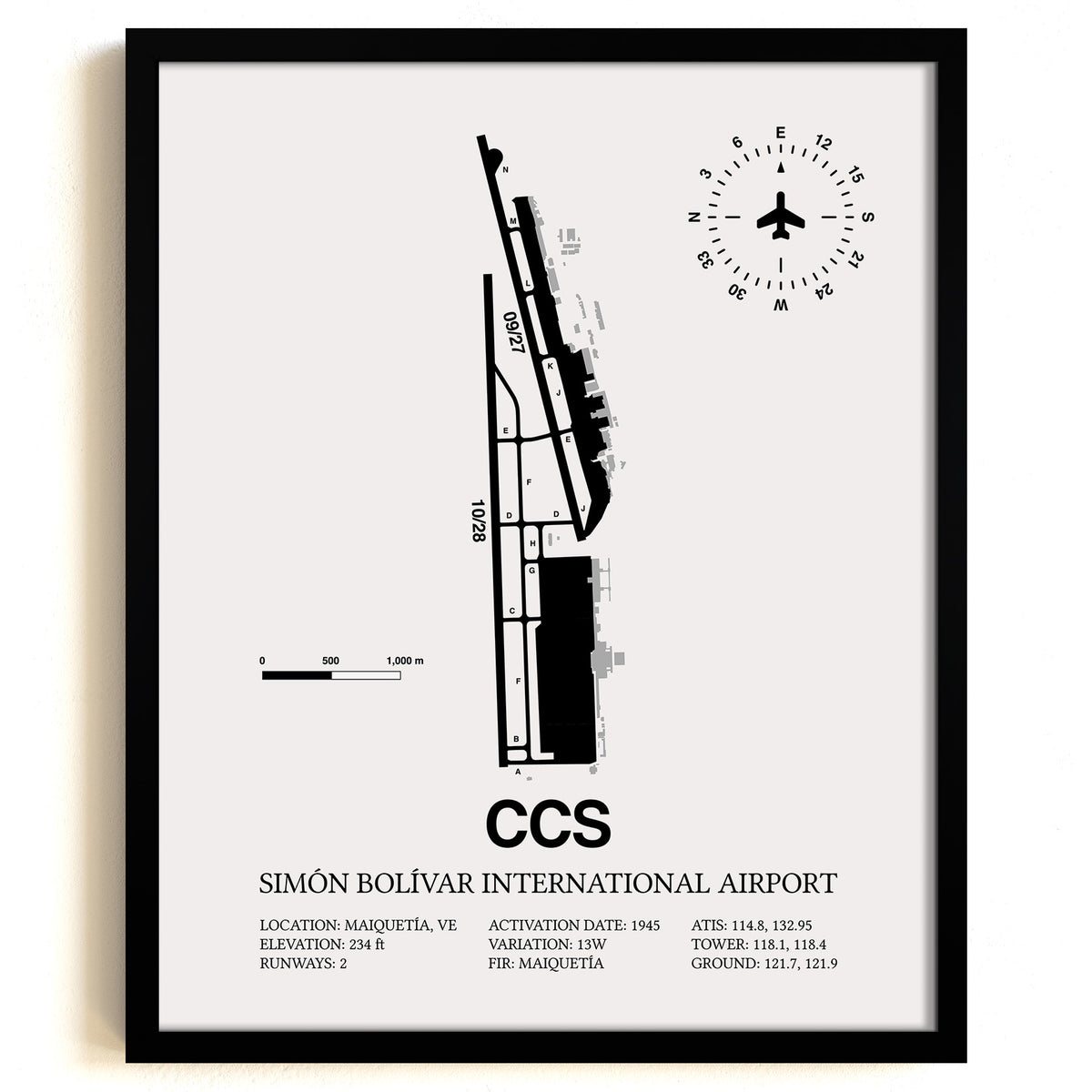 CCS Airport Map, Simon Bolivar International Airport Print