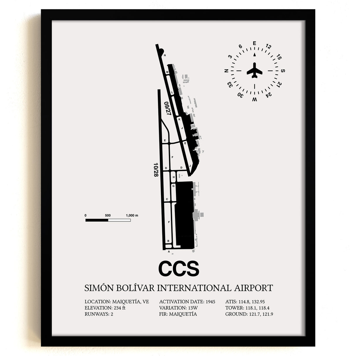 CCS Airport Map, Simon Bolivar International Airport Print