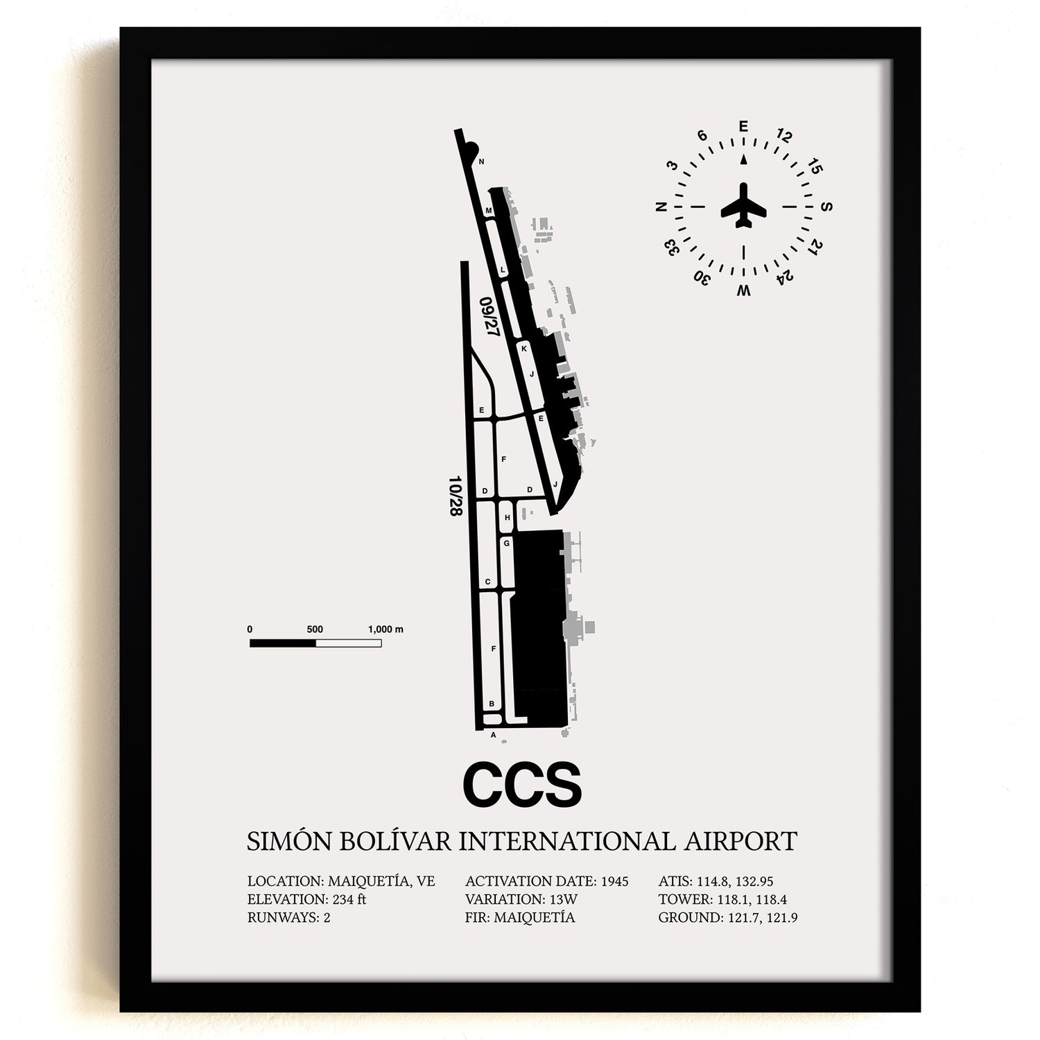 CCS Airport Map, Simon Bolivar International Airport Print