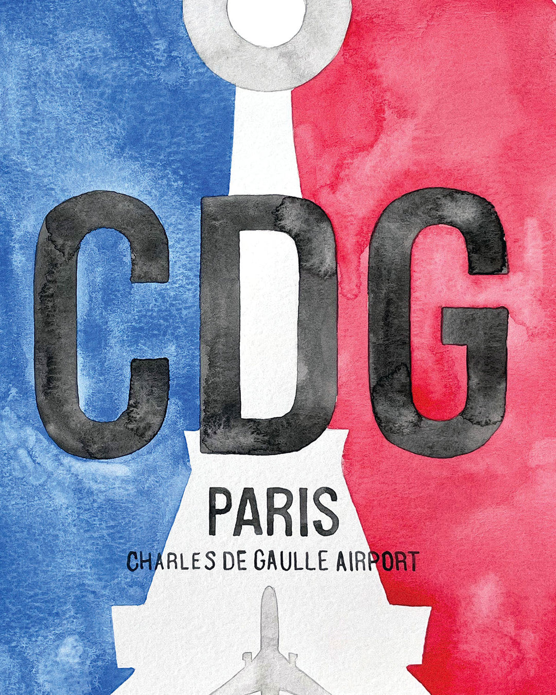 Closeup Watercolor Print of Paris Charles de Gaulle Airport (CDG)