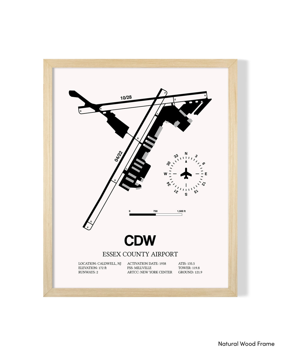 Detailed Airport Map of Essex County Airport (CDW) in White with a Natural Frame