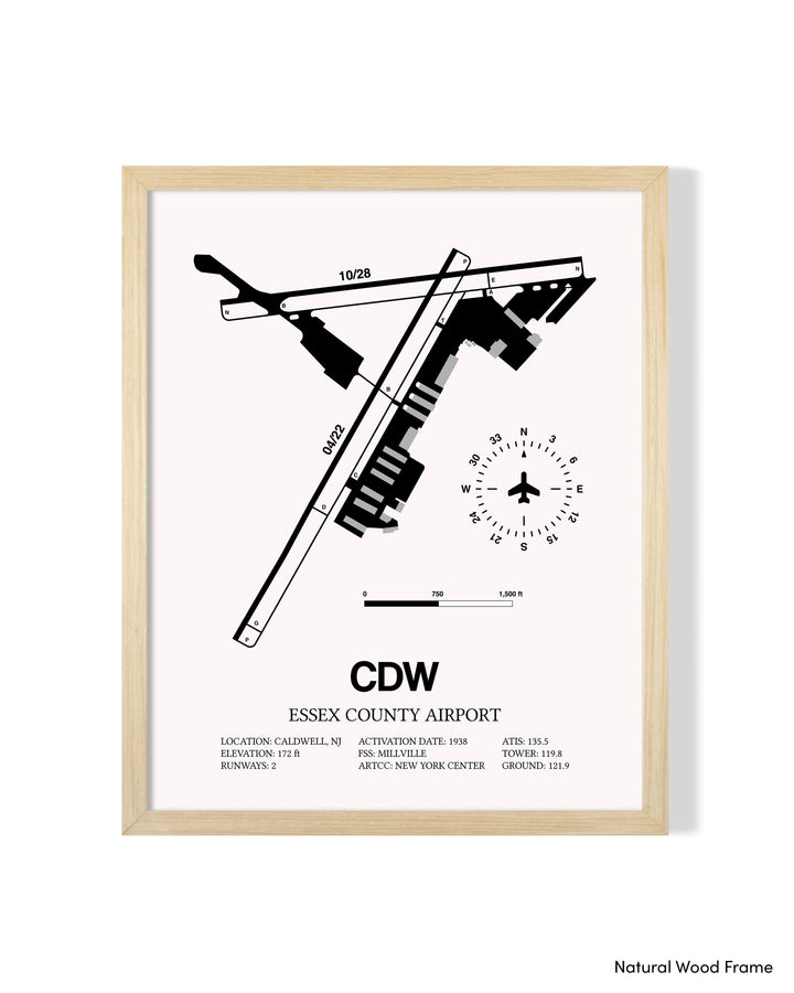 Detailed Airport Map of Essex County Airport (CDW) in White with a Natural Frame