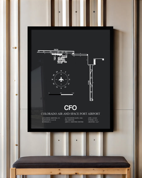 Framed Detailed Airport Map of Colorado Air and Space Port Airport (CFO) in Gray with a Black Frame