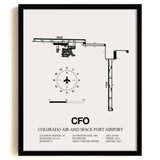 Framed Detailed Airport Map of Colorado Air and Space Port Airport (CFO) in White with a Black Frame
