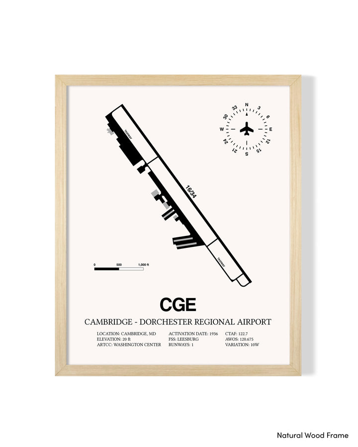 Detailed Airport Map of Cambridge - Dorchester Regional Airport (CGE) in White with a Natural Frame