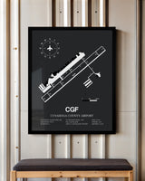 Framed Detailed Airport Map of Cuyahoga County Airport (CGF) in Gray with a Black Frame