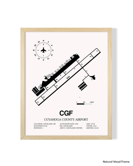 Detailed Airport Map of Cuyahoga County Airport (CGF) in White with a Natural Frame