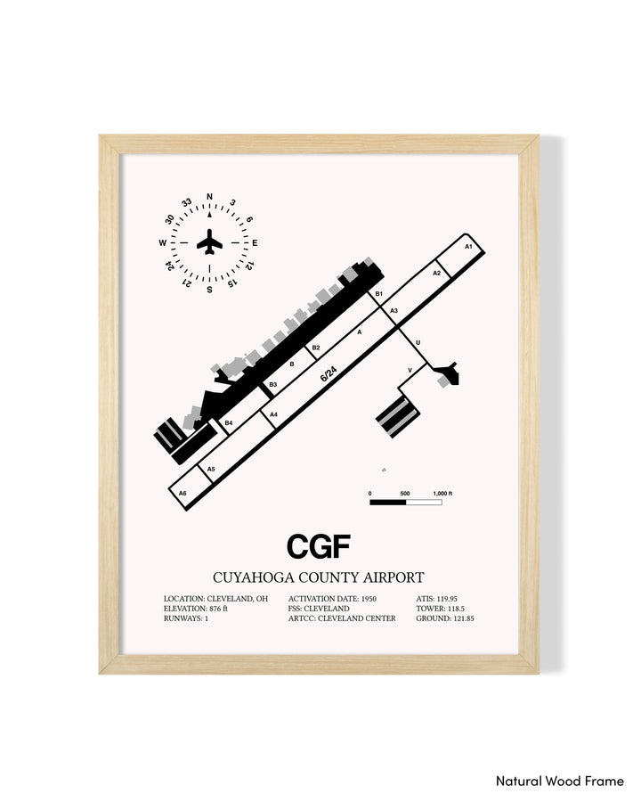 Detailed Airport Map of Cuyahoga County Airport (CGF) in White with a Natural Frame
