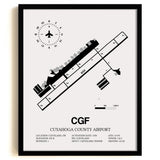 Framed Detailed Airport Map of Cuyahoga County Airport (CGF) in White with a Black Frame