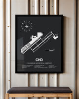 Framed Detailed Airport Map of Chandler Municipal Airport (CHD) in Gray with a Black Frame