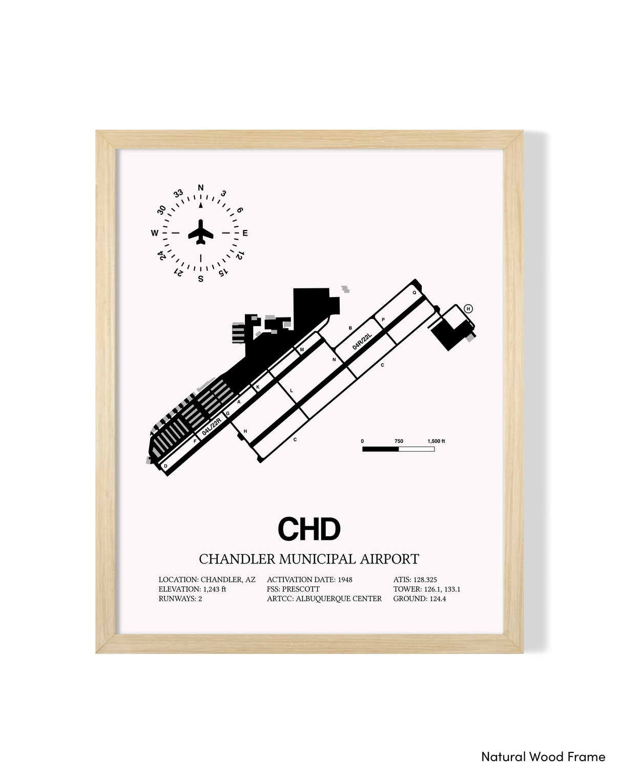 Detailed Airport Map of Chandler Municipal Airport (CHD) in White with a Natural Frame