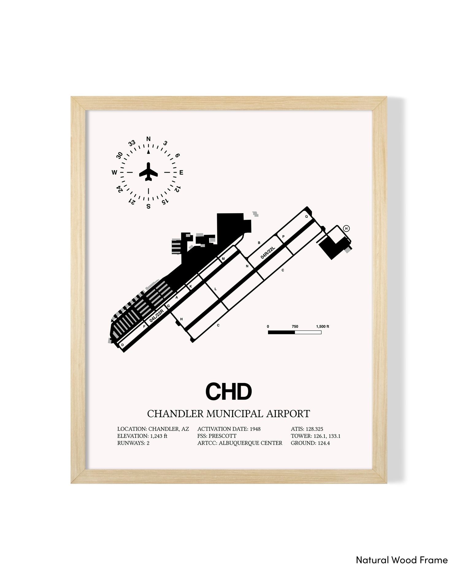 Detailed Airport Map of Chandler Municipal Airport (CHD) in White with a Natural Frame