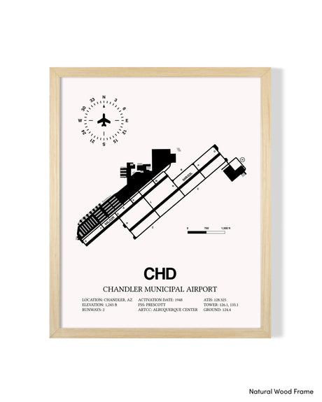 Detailed Airport Map of Chandler Municipal Airport (CHD) in White with a Natural Frame