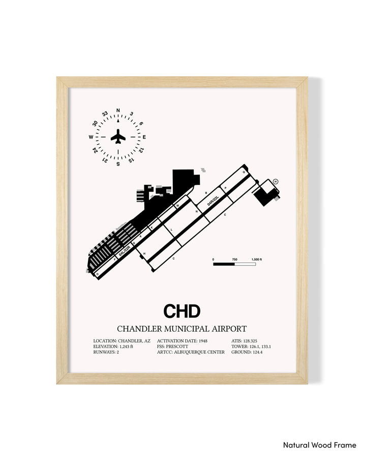 Detailed Airport Map of Chandler Municipal Airport (CHD) in White with a Natural Frame