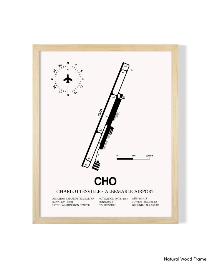 Detailed Airport Map of Charlottesville-Albemarle Airport (CHO) in White with a Natural Frame
