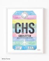 Framed Watercolor Print of Charleston International Airport (CHS) with a White Frame