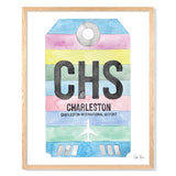 Framed Watercolor Print of Charleston International Airport (CHS) with an Oak Frame