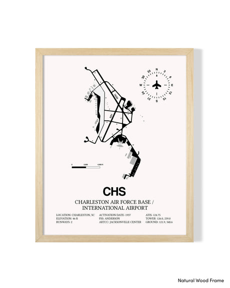 Detailed Airport Map of Charleston International Airport (CHS) in White with a Natural Frame