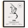 Framed Detailed Airport Map of Charleston International Airport (CHS) in White with a Black Frame