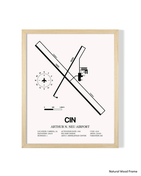 Detailed Airport Map of Arthur N. Neu Airport (CIN) in White with a Natural Frame