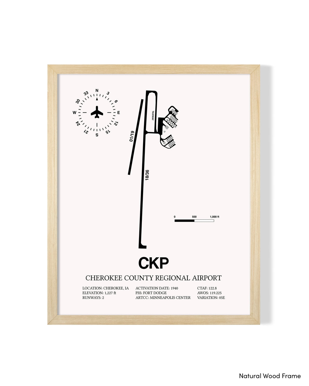 Detailed Airport Map of Cherokee County Regional Airport (CKP) in White with a Natural Frame