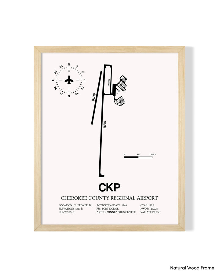 Detailed Airport Map of Cherokee County Regional Airport (CKP) in White with a Natural Frame