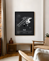 Framed Detailed Airport Map of Cleveland Hopkins International Airport (CLE) in Gray with a Black Frame