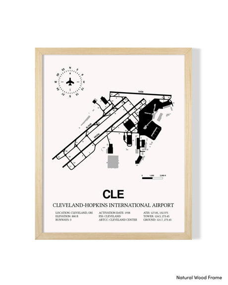 Detailed Airport Map of Cleveland Hopkins International Airport (CLE) in White with a Natural Frame