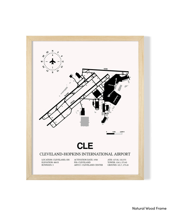 Detailed Airport Map of Cleveland Hopkins International Airport (CLE) in White with a Natural Frame
