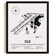 Framed Detailed Airport Map of Cleveland Hopkins International Airport (CLE) in White with a Black Frame