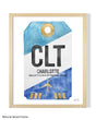 Framed Watercolor Print of Charlotte Douglas International Airport (CLT) with a Natural Wood Frame