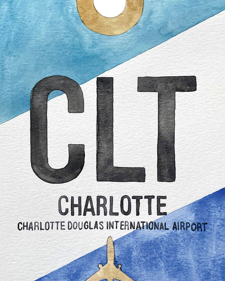 Closeup Watercolor Print of Charlotte Douglas International Airport (CLT)