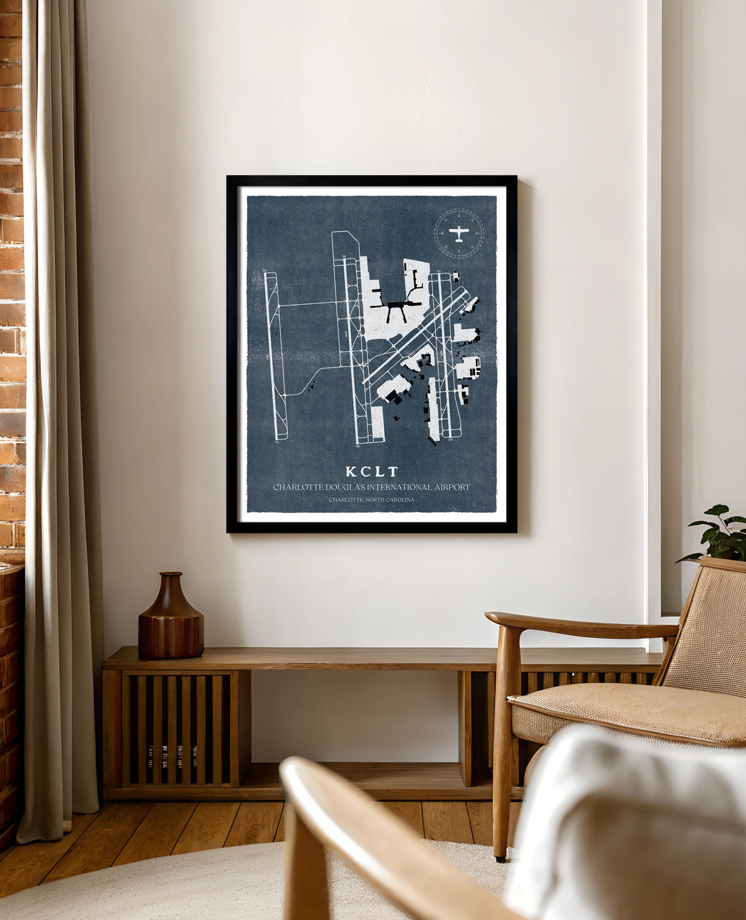 CLT Airport Map, Vintage Style, Charlotte Douglas International Airport Print