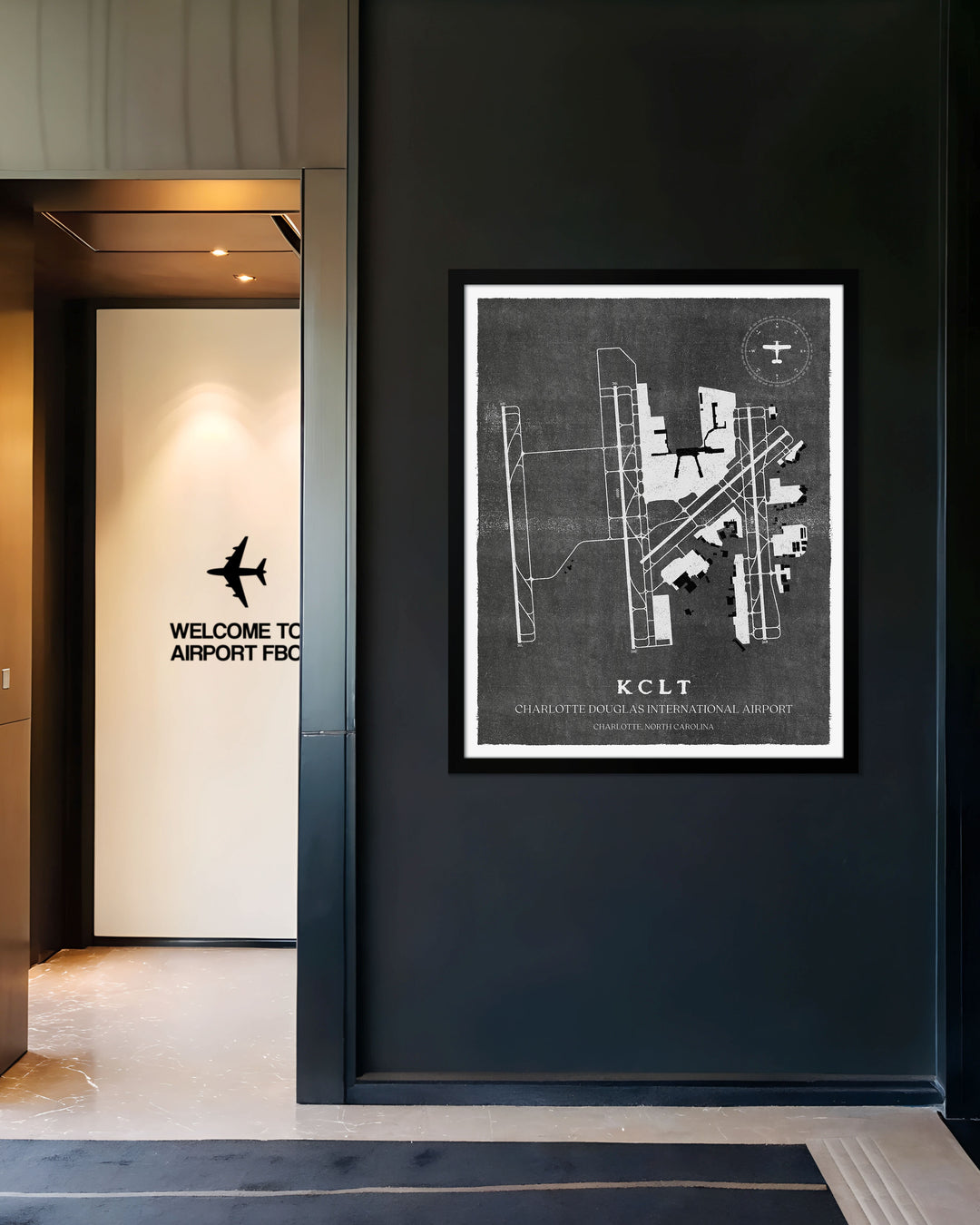 CLT Airport Map, Vintage Style, Charlotte Douglas International Airport Print