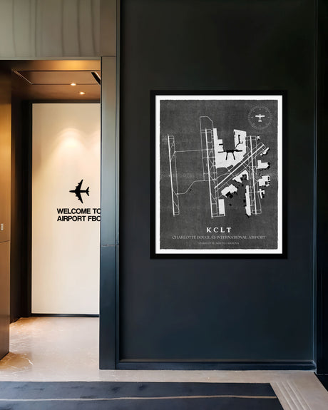 CLT Airport Map, Vintage Style, Charlotte Douglas International Airport Print