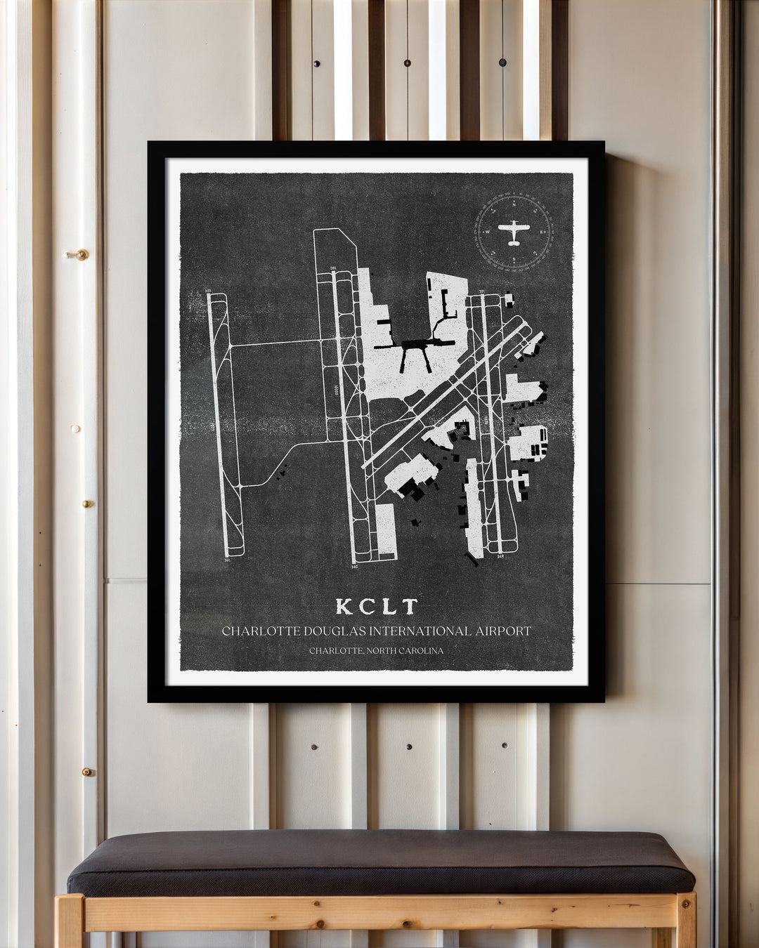 CLT Airport Map, Vintage Style, Charlotte Douglas International Airport Print