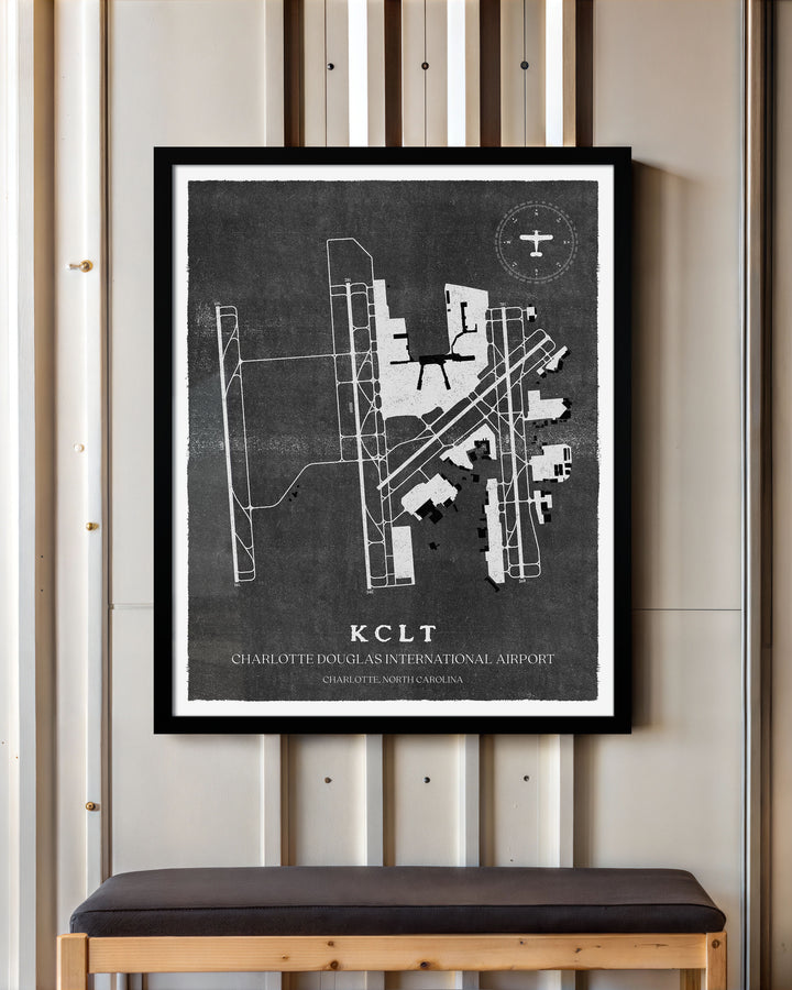 CLT Airport Map, Vintage Style, Charlotte Douglas International Airport Print