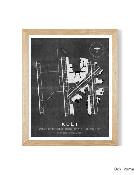 CLT Airport Map, Vintage Style, Charlotte Douglas International Airport Print
