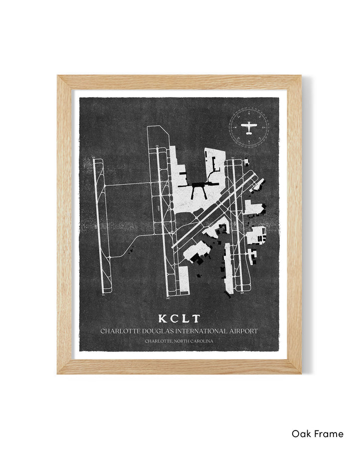 CLT Airport Map, Vintage Style, Charlotte Douglas International Airport Print