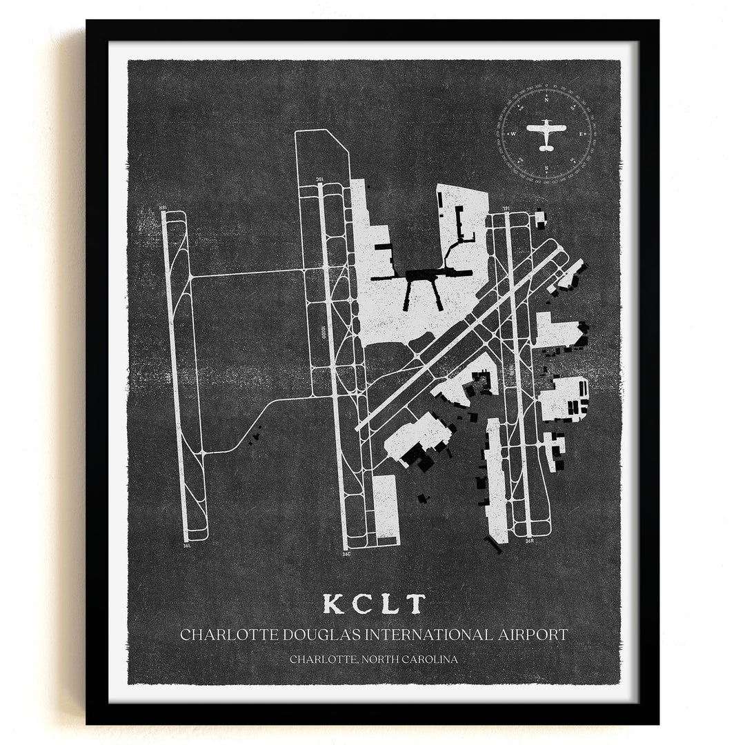 CLT Airport Map, Vintage Style, Charlotte Douglas International Airport Print