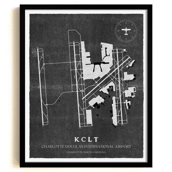 CLT Airport Map, Vintage Style, Charlotte Douglas International Airport Print