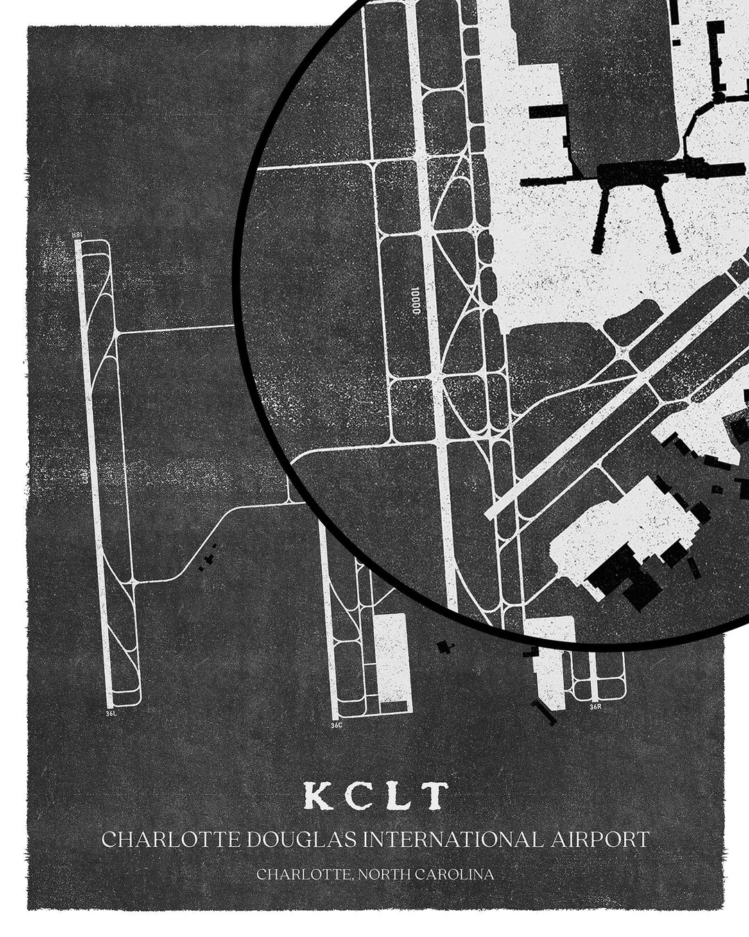 CLT Airport Map, Vintage Style, Charlotte Douglas International Airport Print