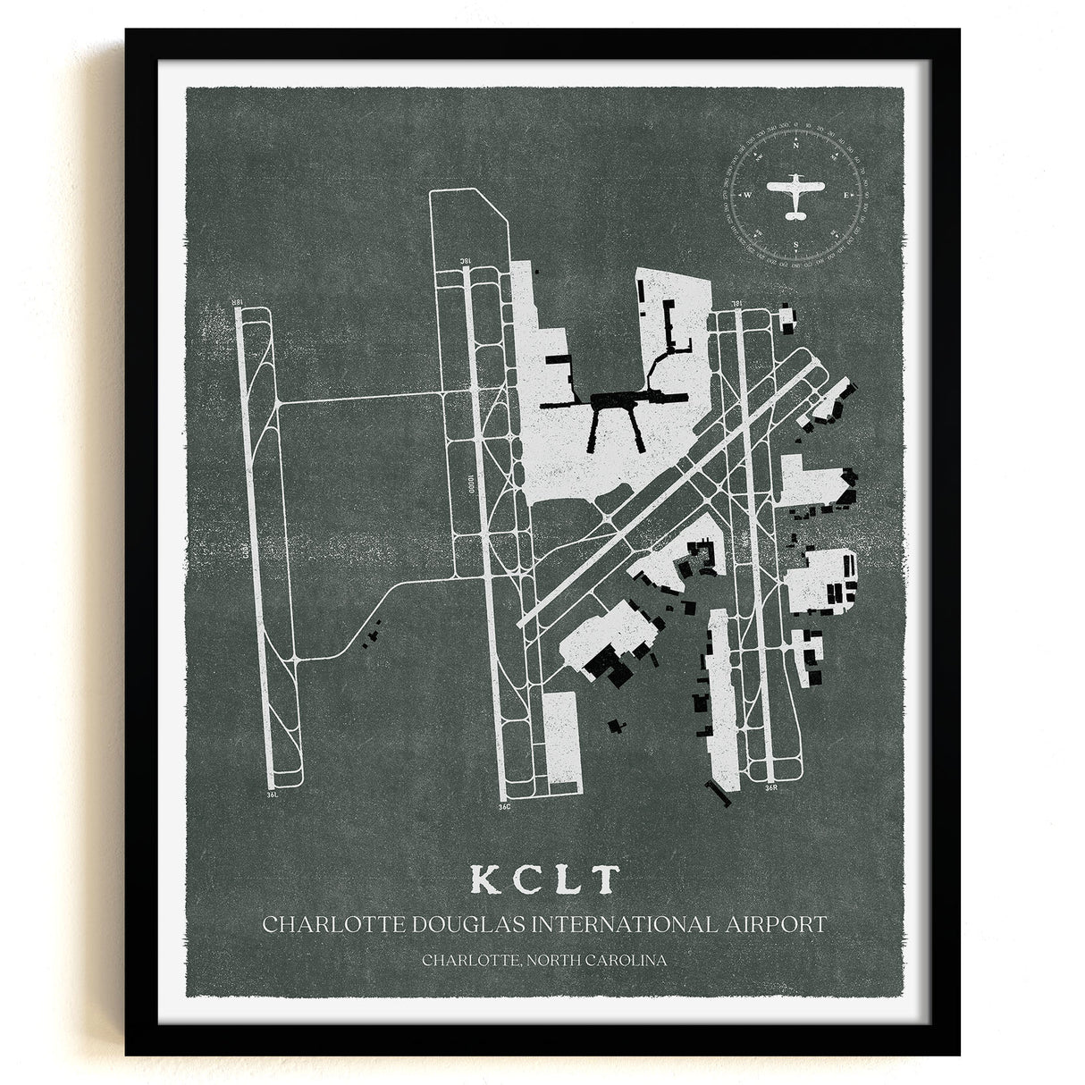 CLT Airport Map, Vintage Style, Charlotte Douglas International Airport Print