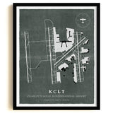 CLT Airport Map, Vintage Style, Charlotte Douglas International Airport Print