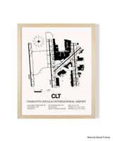 Detailed Airport Map of Charlotte Douglas International Airport (CLT) in White with a Natural Frame