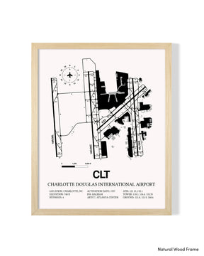 Detailed Airport Map of Charlotte Douglas International Airport (CLT) in White with a Natural Frame
