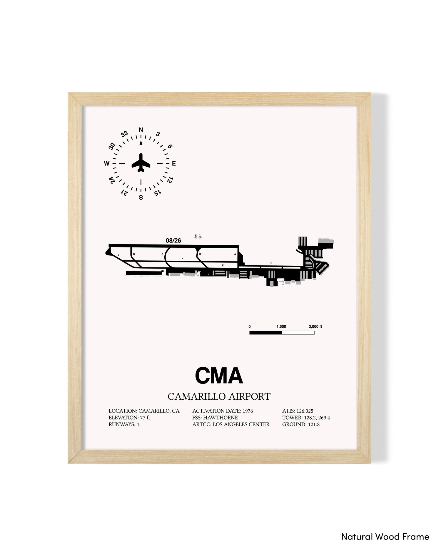 Detailed Airport Map of Camarillo Airport (CMA) in White with a Natural Frame