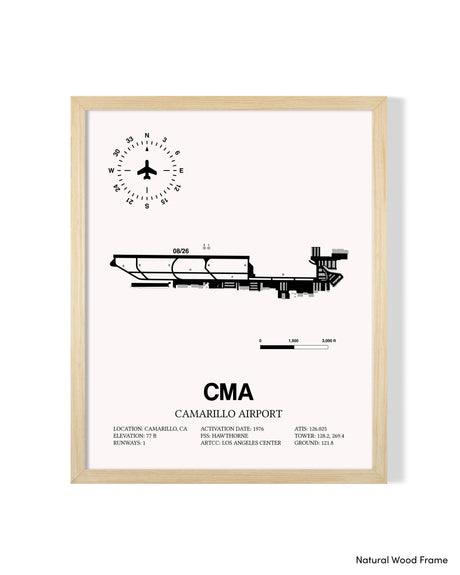 Detailed Airport Map of Camarillo Airport (CMA) in White with a Natural Frame