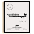 Framed Detailed Airport Map of Camarillo Airport (CMA) in White with a Black Frame
